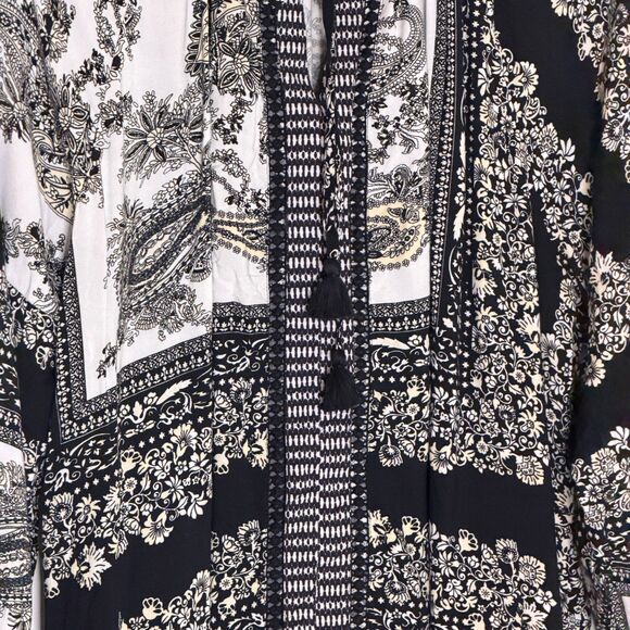 Casa Cabana Boho Blouse Shirt Top Tunic Mixed Print Black White XL bv - Picture 3 of 8